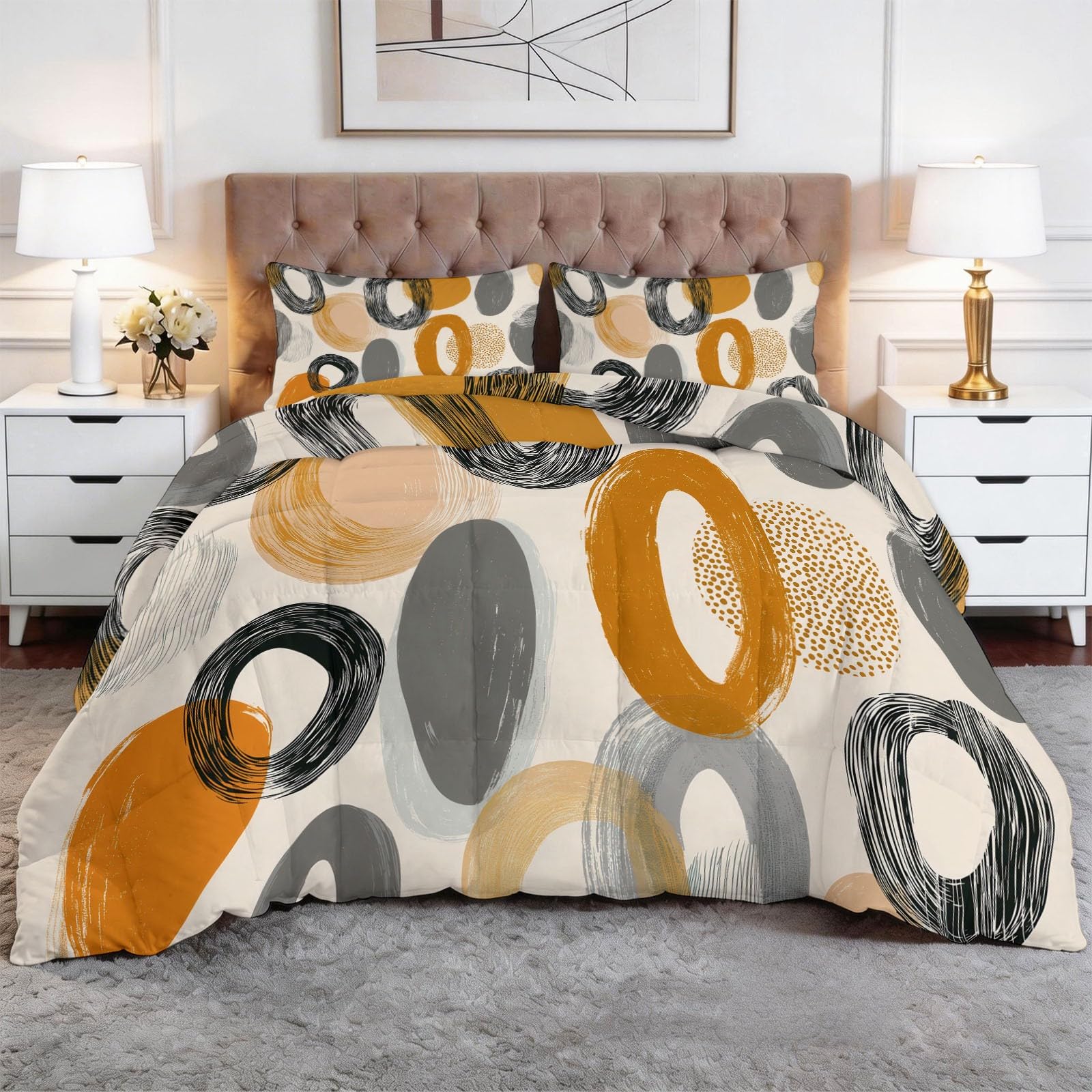 Generico Kołdra zimowa 140 x 200 cm bezszwowy okrągły wzór kołdra z pianki 400 g/m2, ciepła i elegancka - antyalergiczna i oddychająca pościel, szaro-pomarańczowa