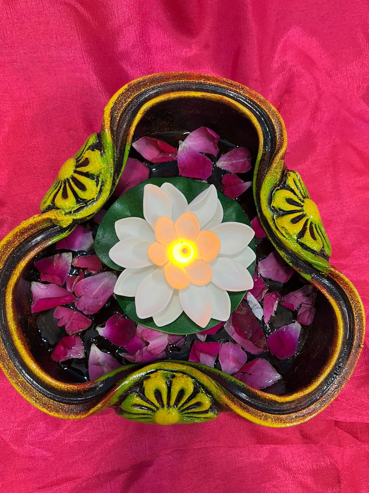 Handmade Earthenware Clay Terracotta Decorative Bowl, Floating Candle Flower Pot, Potpourri Round Bowl Urli