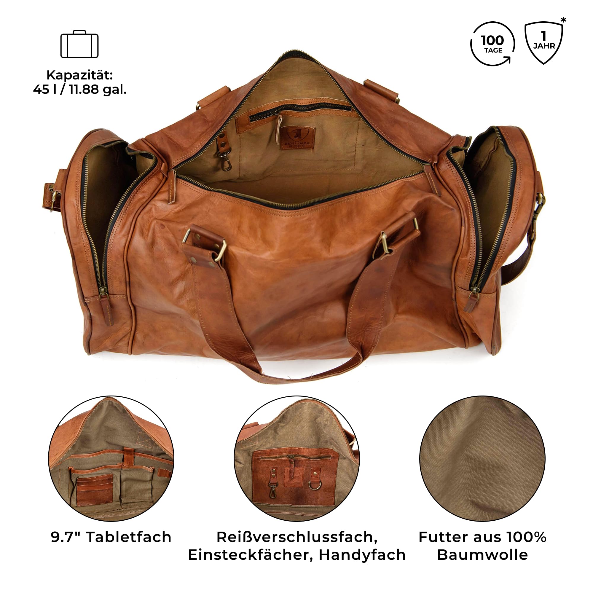 Berliner Bags Vintage Reisetasche Bergen Leder Weekender Damen Herren