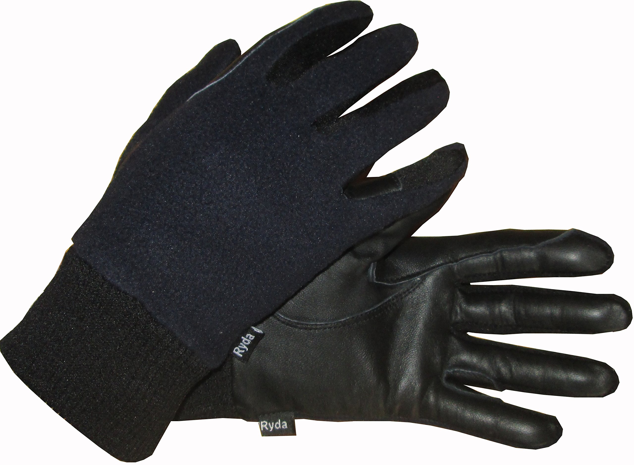 Ryda Childrens Winter Fleece Backed Leather Horse Riding Gloves (Navy Blue, Small)