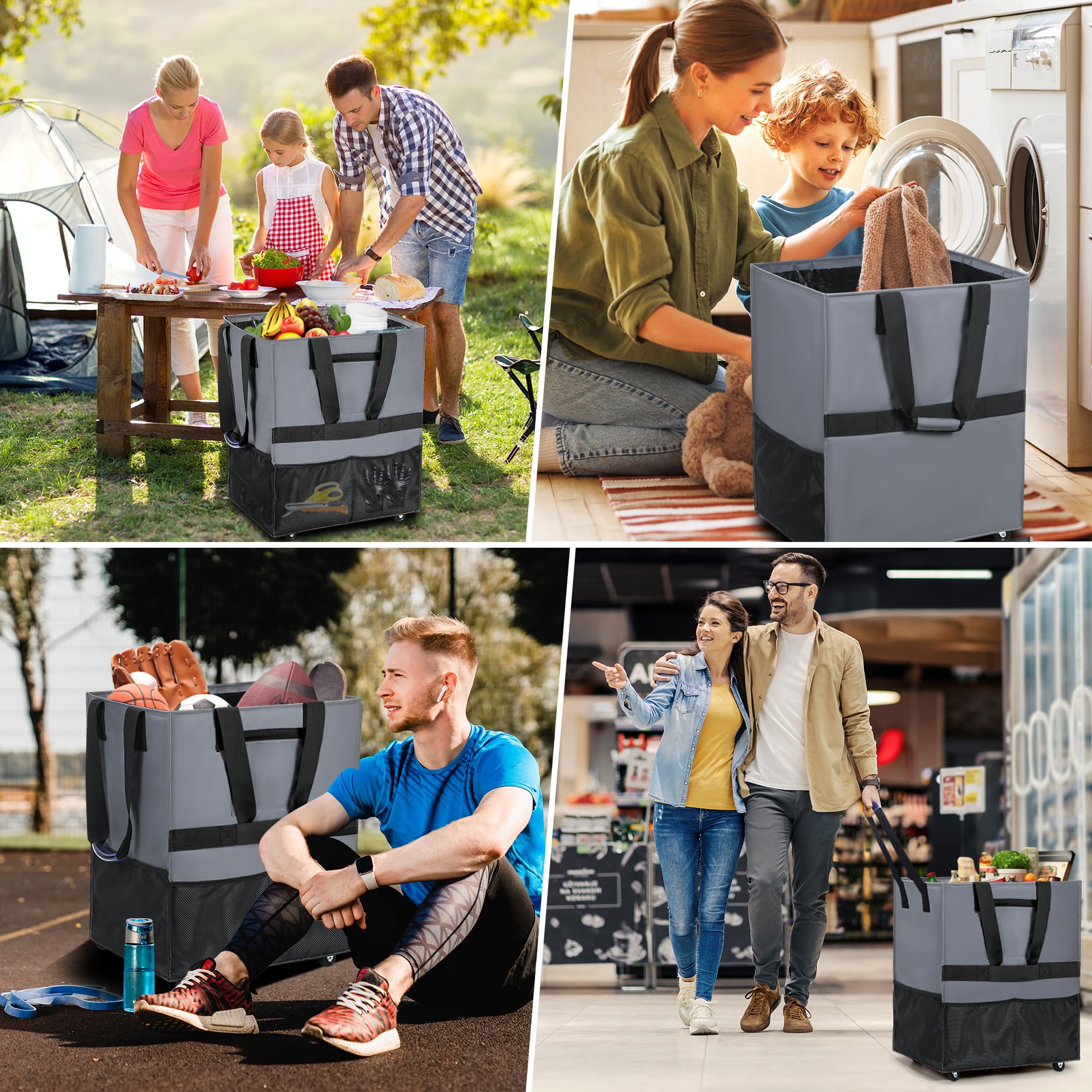 Borsa della spesa riutilizzabile su ruote, borsa della spesa con ruote, borsa della spesa con grande capacità e multi-tasca, borsa per la spesa pieghevole con ruote, limite di 39,9 kg (piccolo)