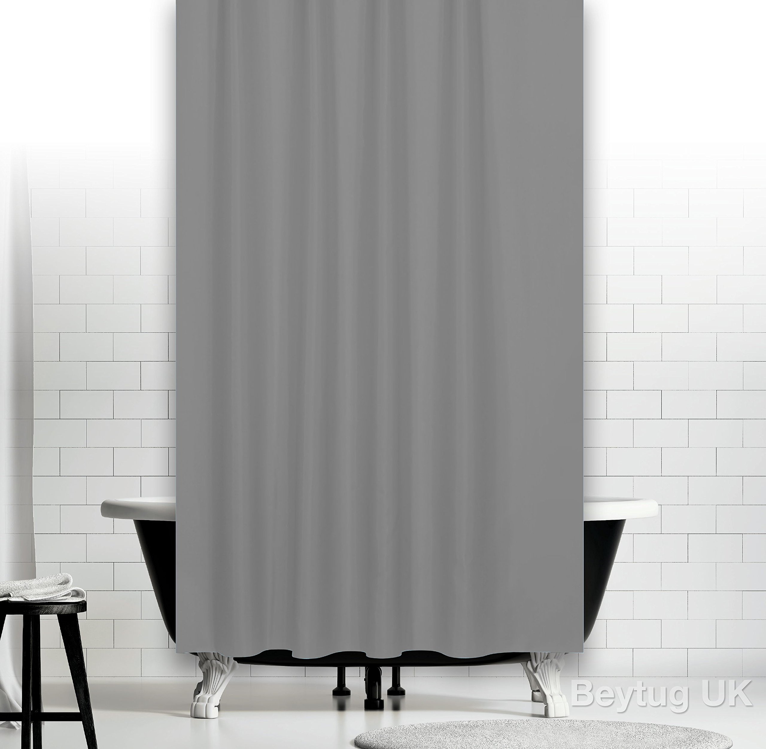 Tropik Home Plain Grey Fabric Shower Curtain, Extra Wide and Long 240 x 200CM [94" x 78"]