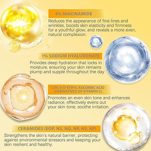 Miniatura 2 de Suero puro de niacinamida al 4% para tratamiento del acné para la cara y las manchas oscuras | Suero facial iluminador con 1.5% de vitamina C | 1%