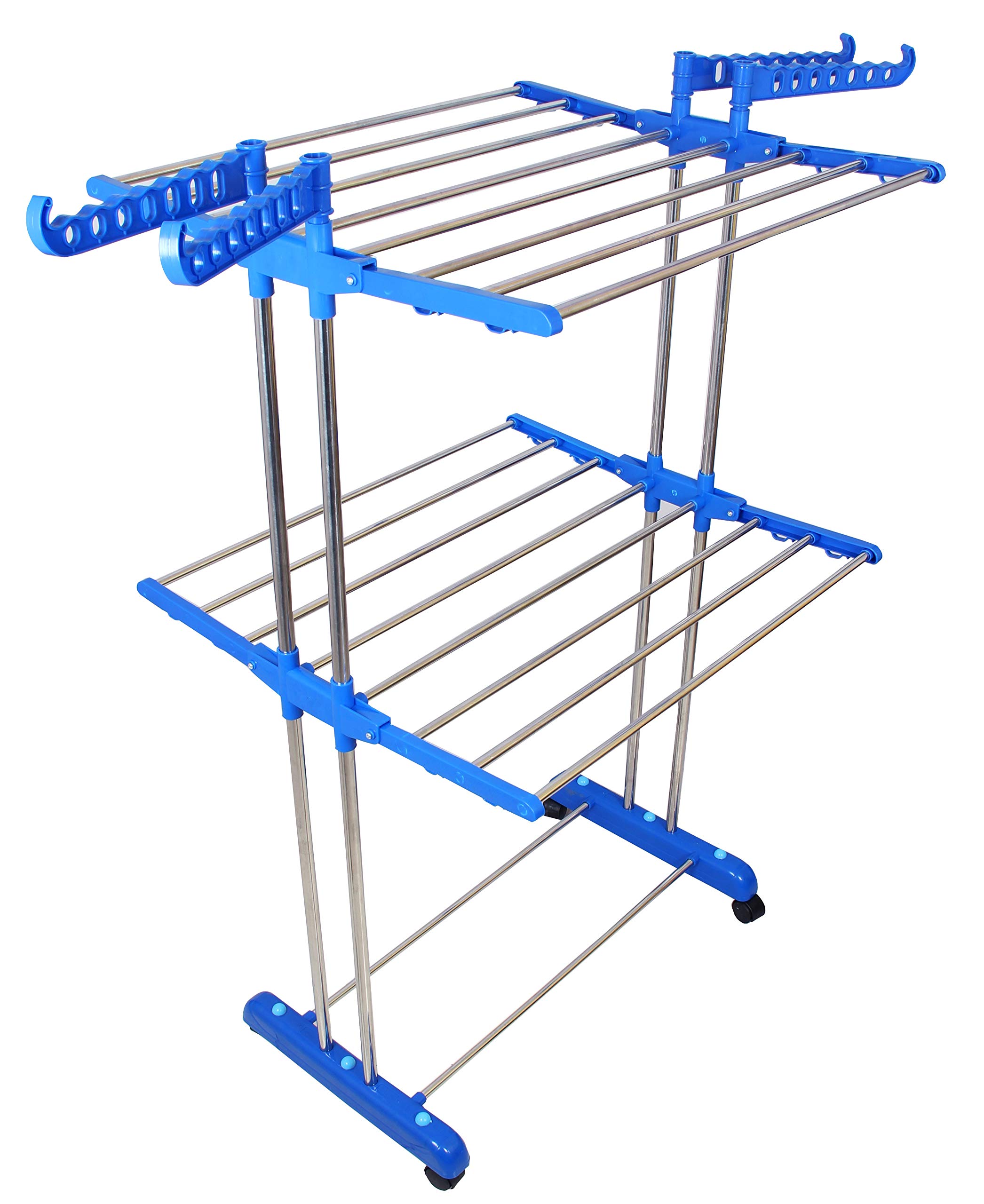 SUNDEX Cloth Dryer Stands Foldable for Balcony with Side Cloth Hanger - Sky Blue