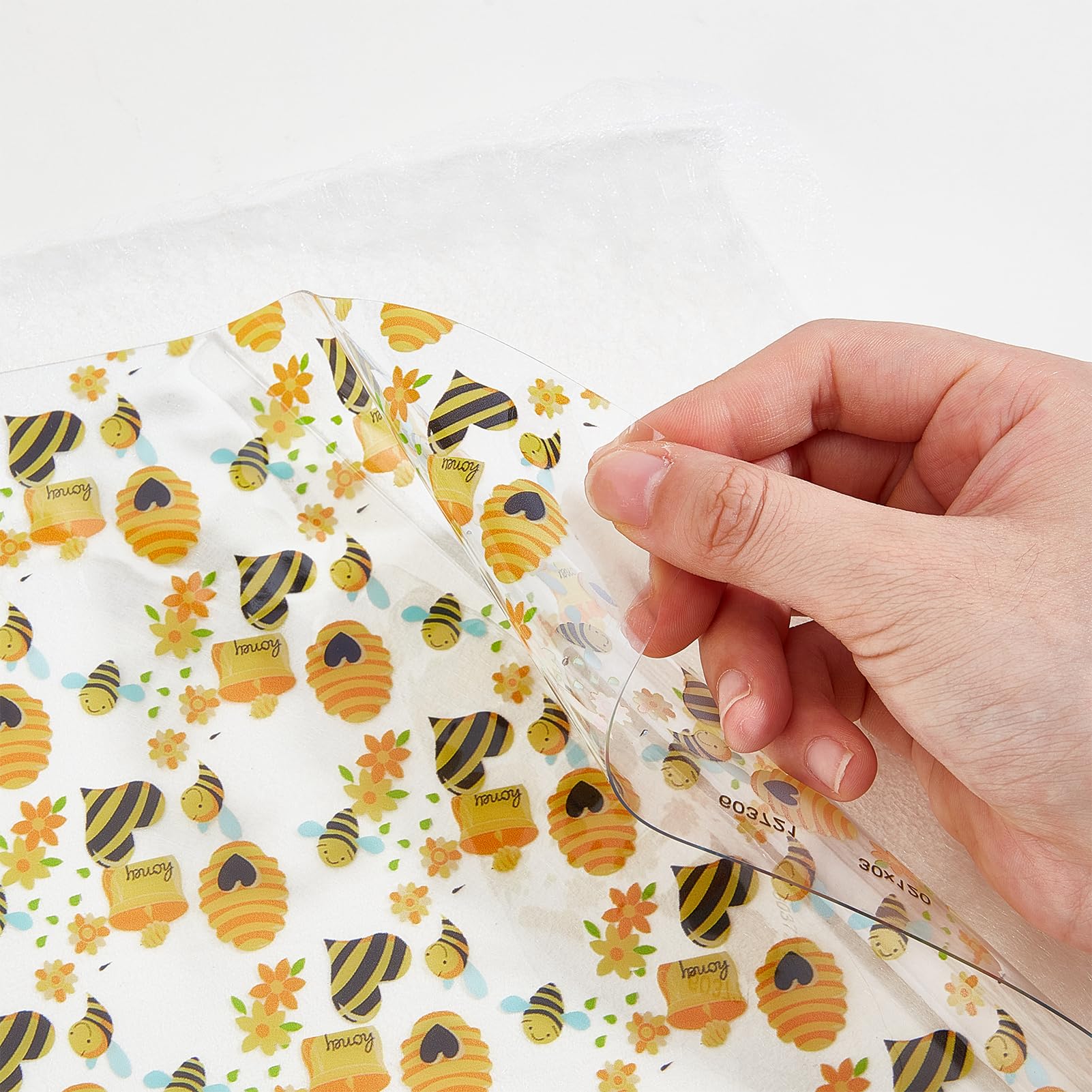 letsinstyle Bee Printed TPU Jelly Faux Leather Fabric, 11.8 x 47.2 Inch Clear TPU Vinyl Sheets - Image 4