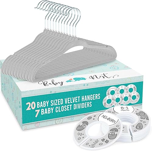Miniatura 1 de Baby Nest Designs 20 ganchos para bebé para armario con 7 divisores de armario de bebé para guardería, perchas de terciopelo para ropa de bebé,