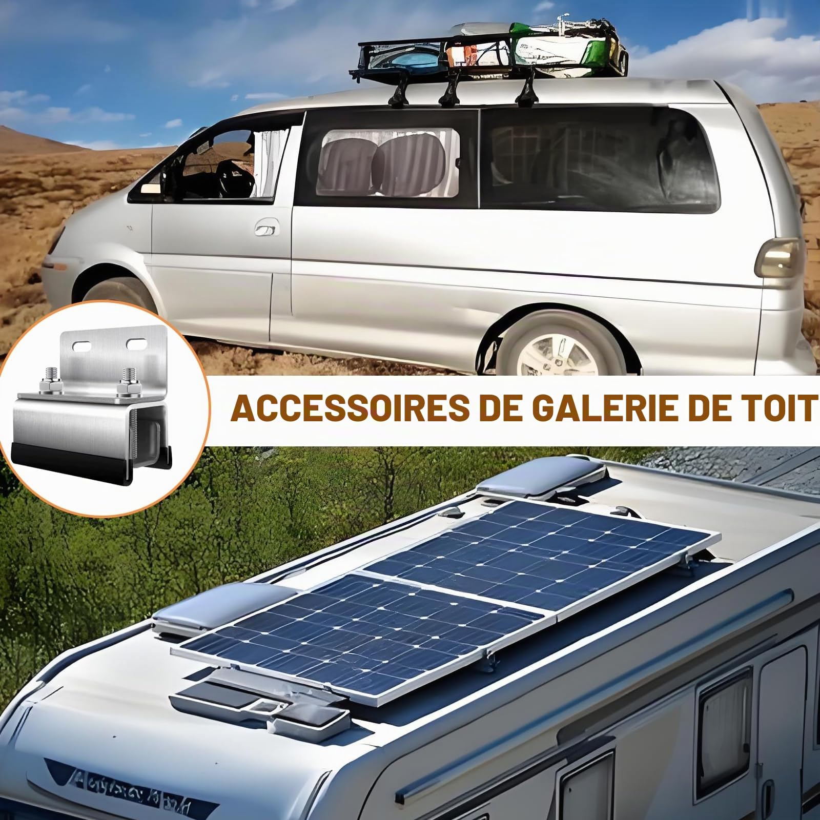 Kit de Montage de Toit, 6 PCS Fixation Universelle Galerie en Acier Inoxydable 304, Supports pour Panneaux Solaires Compatibles avec Les Fourgons ProMaster/Boxer/Ducato/Jumper
