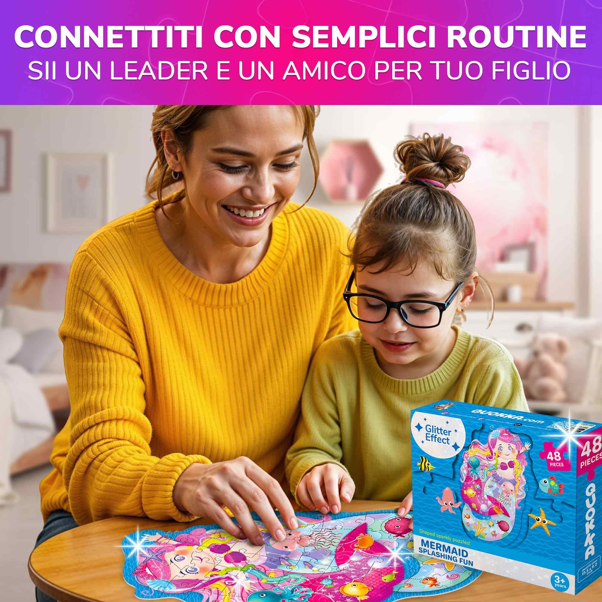 QUOKKA Shimmer Puzzle per Bambini Dai 4 ai 6 Anni - Puzzle a Forma di 48 pezzi - Confezione da 4: Principessa, Sirena, Farfalla e Unicorno - Giocattolo Bambini