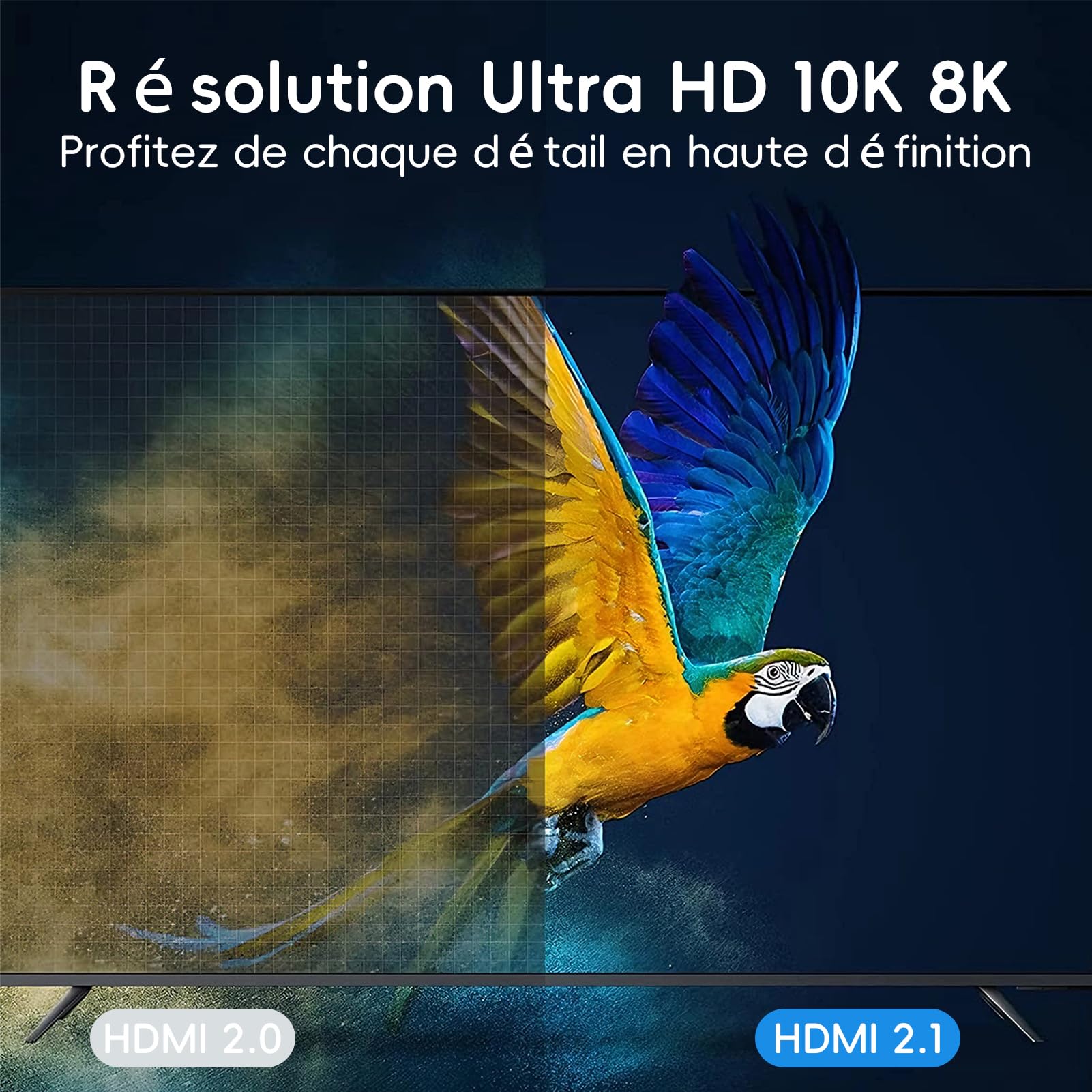 Kryoza Câble HDMI 8K 1m,Cable HDMI 2.1 8K@60Hz 4K@120Hz 7680P Ultra Haute Vitesse Supporte HDR10 3D eARC HDCP2.2&2.3,Compatible avec PS5/4 X-Box/HDTV/Blu-ray Player/Projecteur/Moniteur/PC - 5