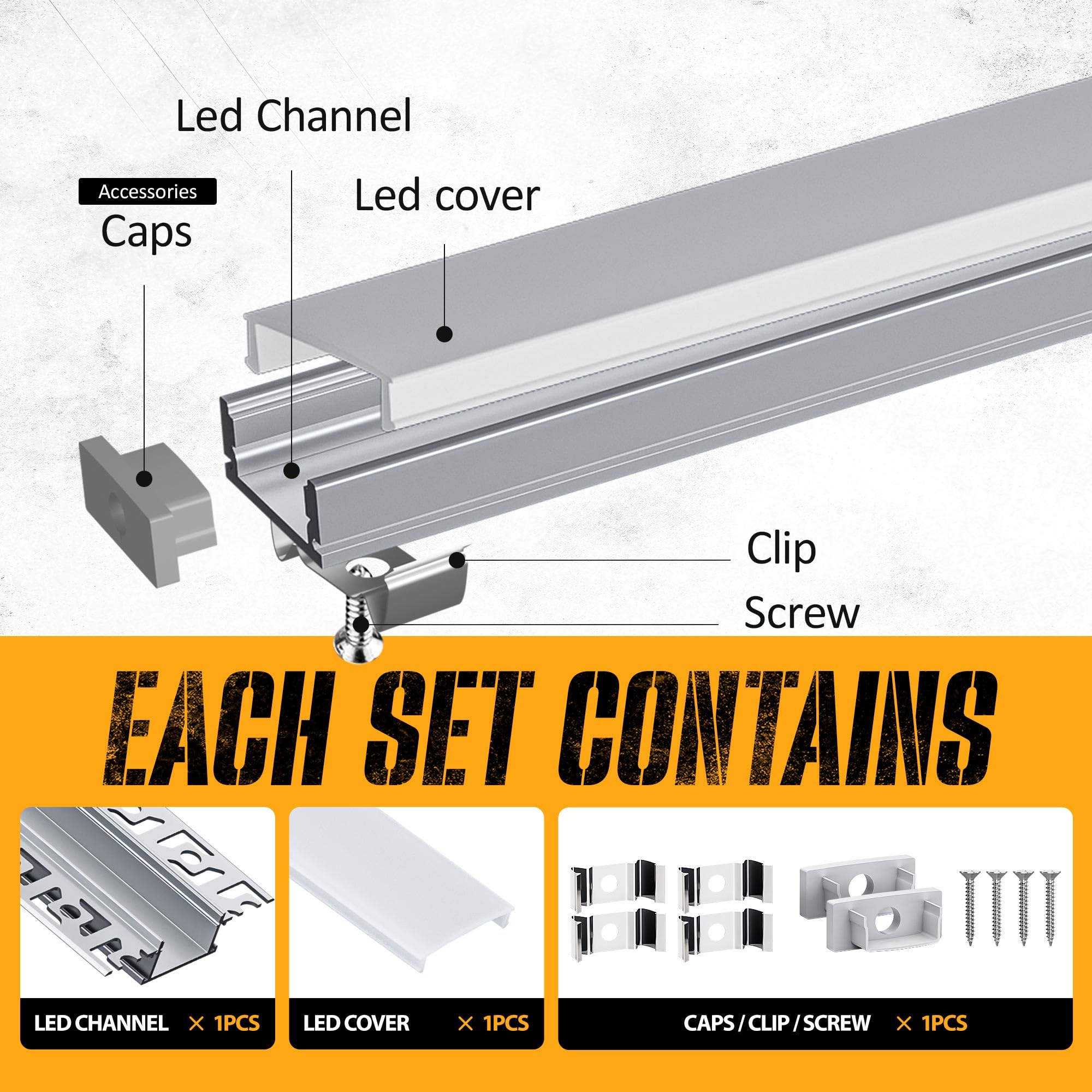 Perfil de Aluminio 25 × 2 m (50 m total) para Tira LED, Perfil LED Forma de U, Difusor y Canal LED, Adecuado para tiras de LED de hasta 12 mm - Dimensiones 17.4 x 7 mm (Sl05, 25*2M (total 50M))