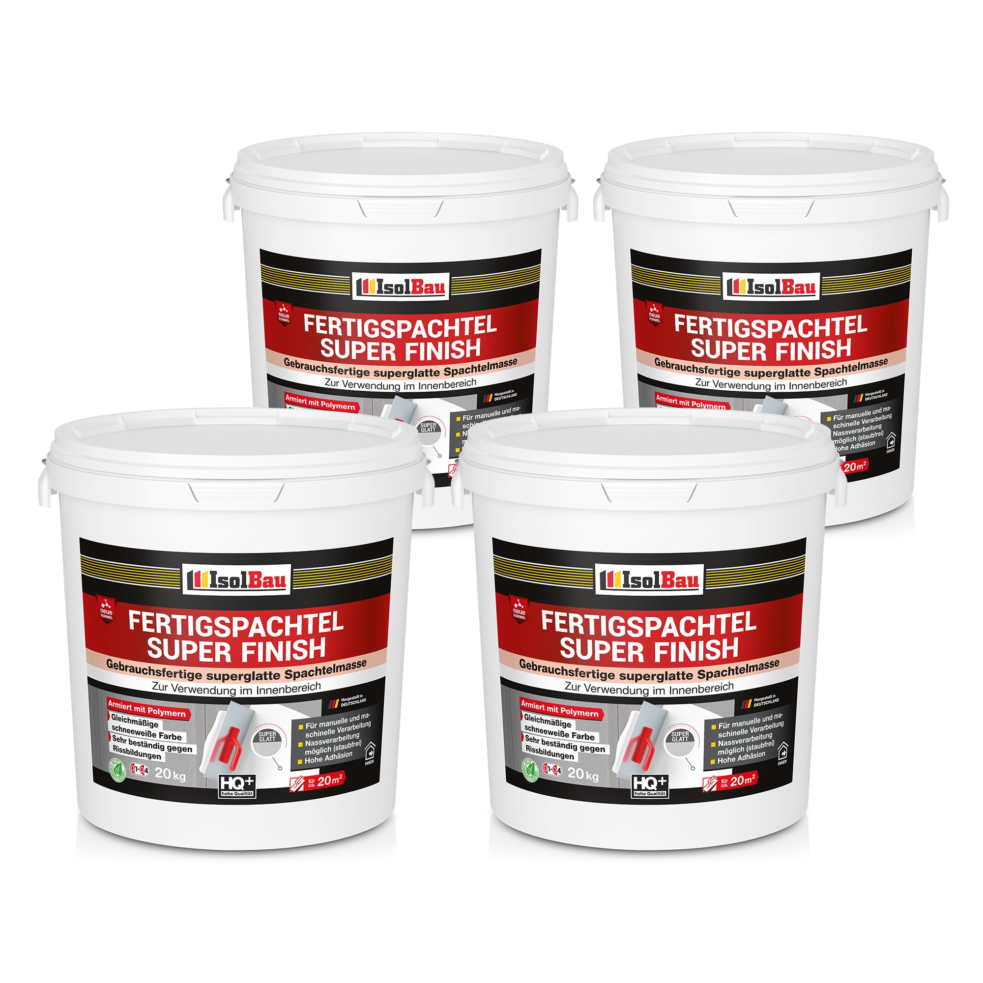 Isolbau Super Finish Spachtel 80 kg, Glättspachtel Fugenspachtel, Gebrauchsfertige Polymer-Gips Fertigspachtel Spachtelmasse für innen, Weiß Q1-Q12