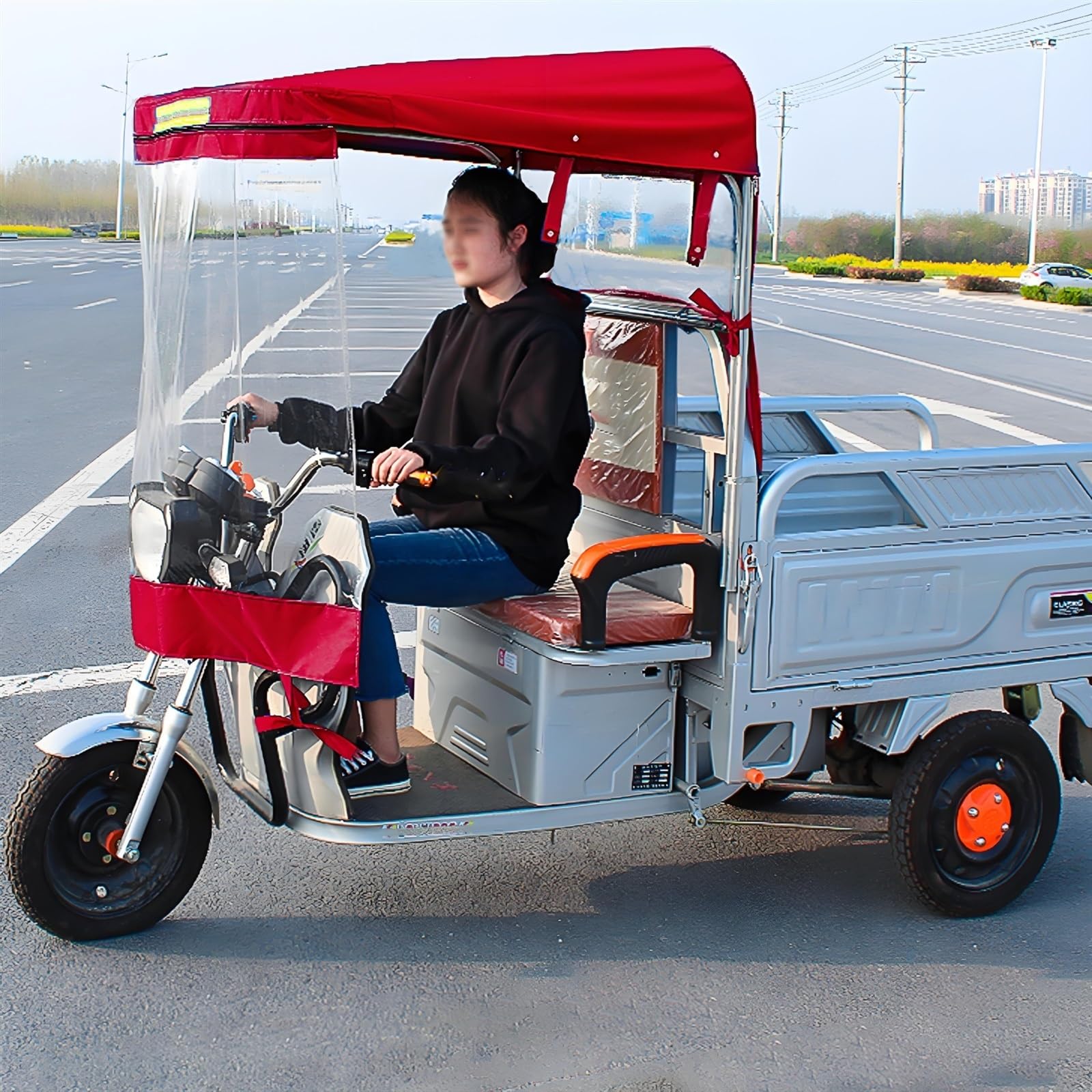 Dreirad-Abdeckung Dreirad regensicheres Vordach für die Fahrt im Freien, Sanbengzi Markise passen alle Dreirad mit reflektierenden Streifen, Dreirad Rahmen Vordach(Red,39.4inch