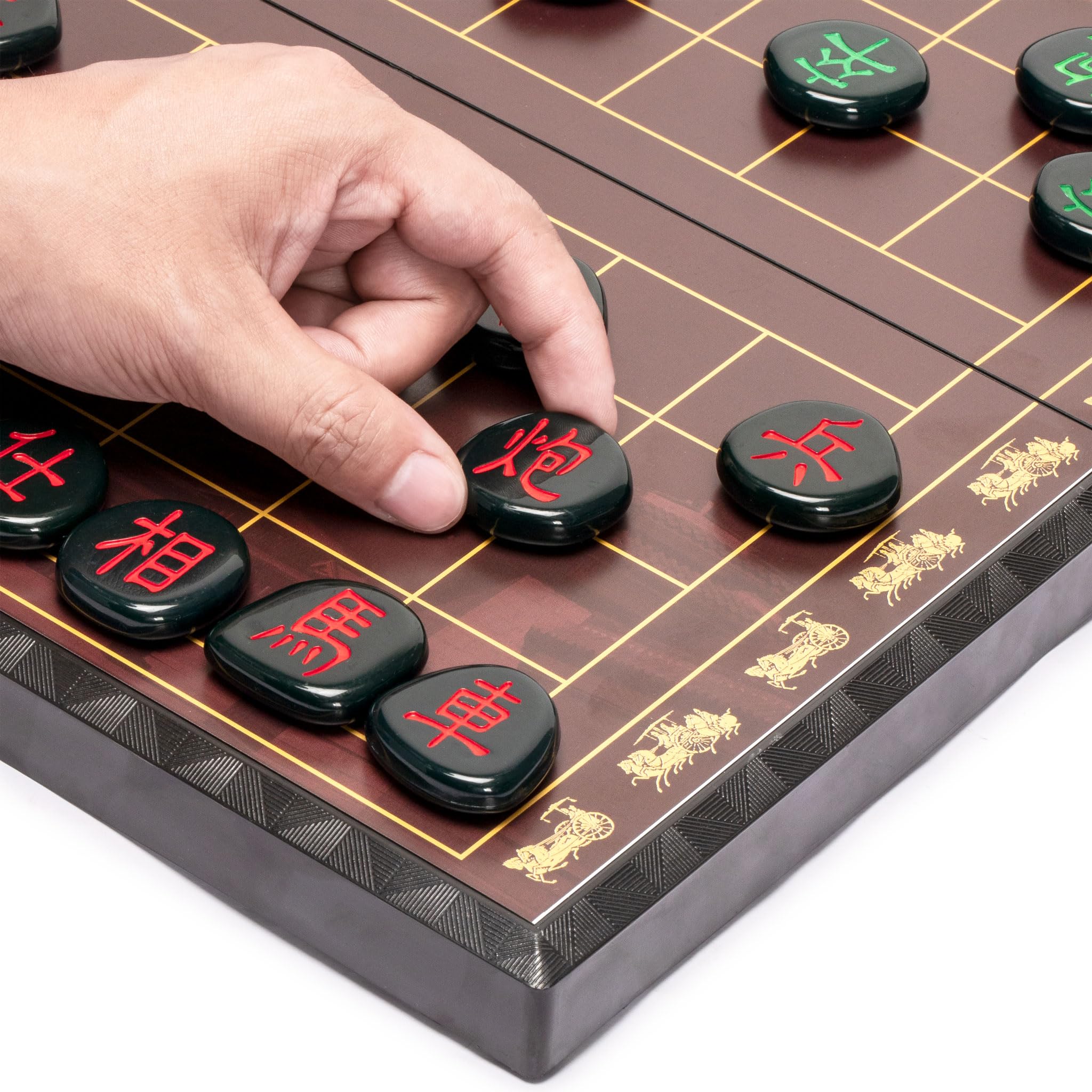 Yellow Mountain Imports Duże chińskie szachy (Xiangqi) magnetyczny zestaw podróżny (37 cm) z czarnymi pionkami