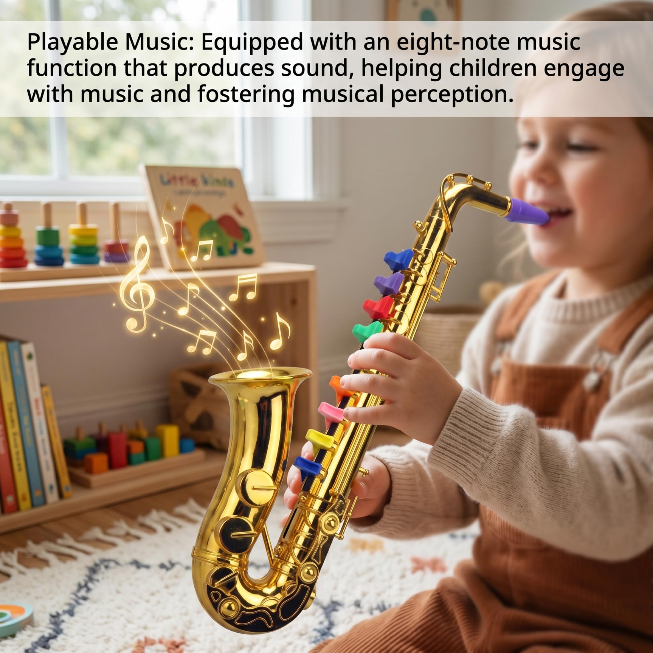 Spielzeugsaxophon, Musikinstrumente für Kinder mit farbcodierten Tasten, Saxophon für Kinder, Lernspielzeug für Jungen und Mädchen, Geburtstag, Partyspiel, Gold