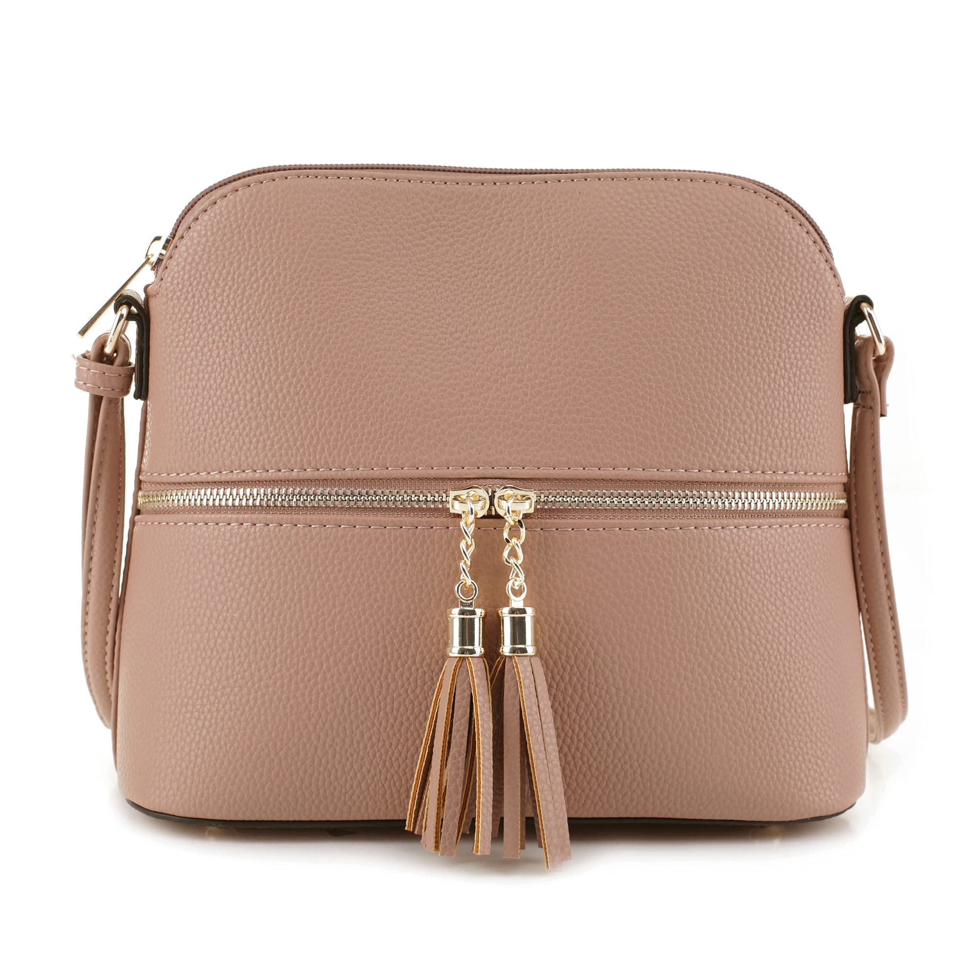 SG SUGU Lunar Lightweight Medium Dome Crossbody Bag Shoulder Bag with Tassel | Zipper Pocket | Adjustable Strap