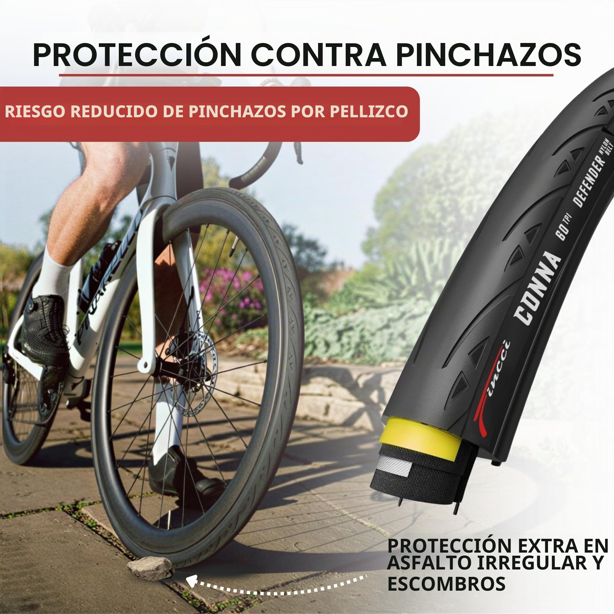 Fincci Bicicleta Cubiertas Carretera 700c x 23c - Par Plegable Neumáticos Bicicleta 23-622 con 1mm Antipinchazos 60 TPI - Gomas 28" per Adulto, Gravel, Carrera y Turismo Bici - Paquete de 2
