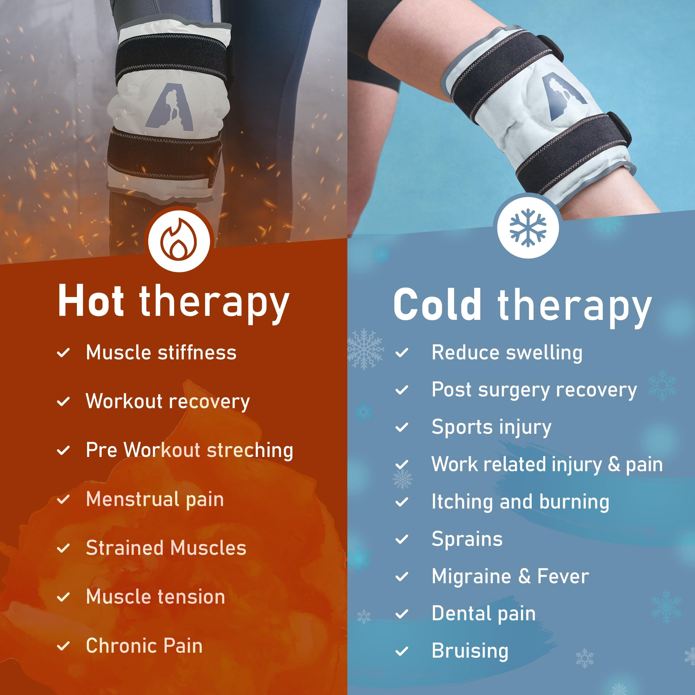 Paquete de gel para terapia de calor y frío (10 x 12.5 pulgadas), almohadilla térmica reutilizable y paquete flexible para congelador para lesiones de piernas y alivio del dolor de