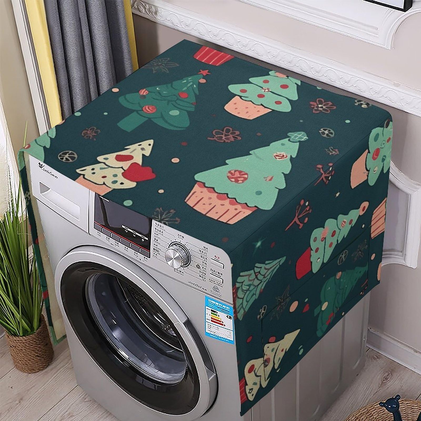 Fodpand White Washing Machine Cover For Top Load Dustproof Cupcakes Washer And Dryer Cover With Storage Pockets Household Appliance Covers Washable Top Protector Mat Pad For Laundry & Kitchen