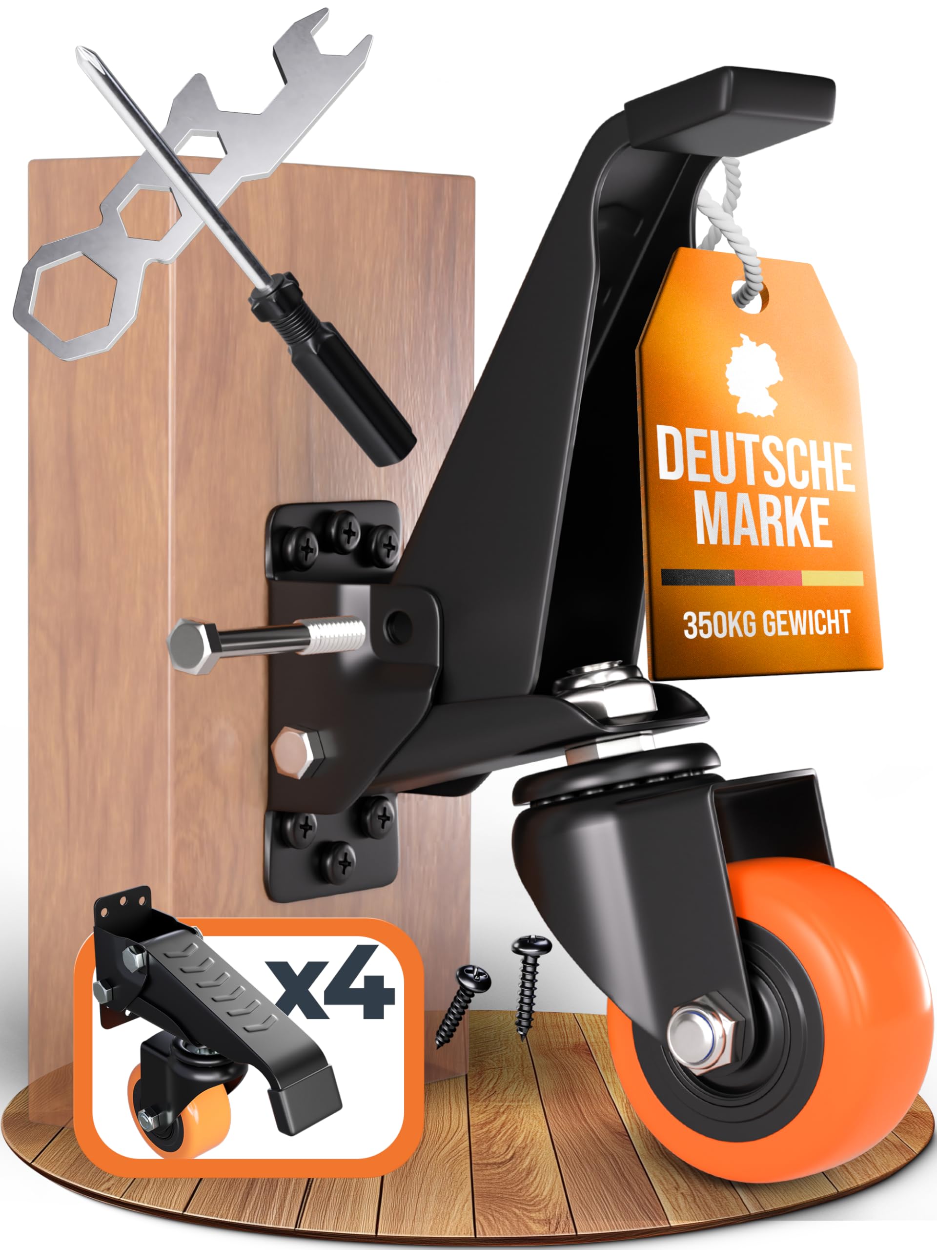 Fortura® schwerlastrollen absenkbar 350kg Tragkraft/Heberollen mit TPR-Rädern leise & bodenschonend, Möbelrollen Schwerlast, fahrbare Werkbank Rollen Set inkl. Zubehör