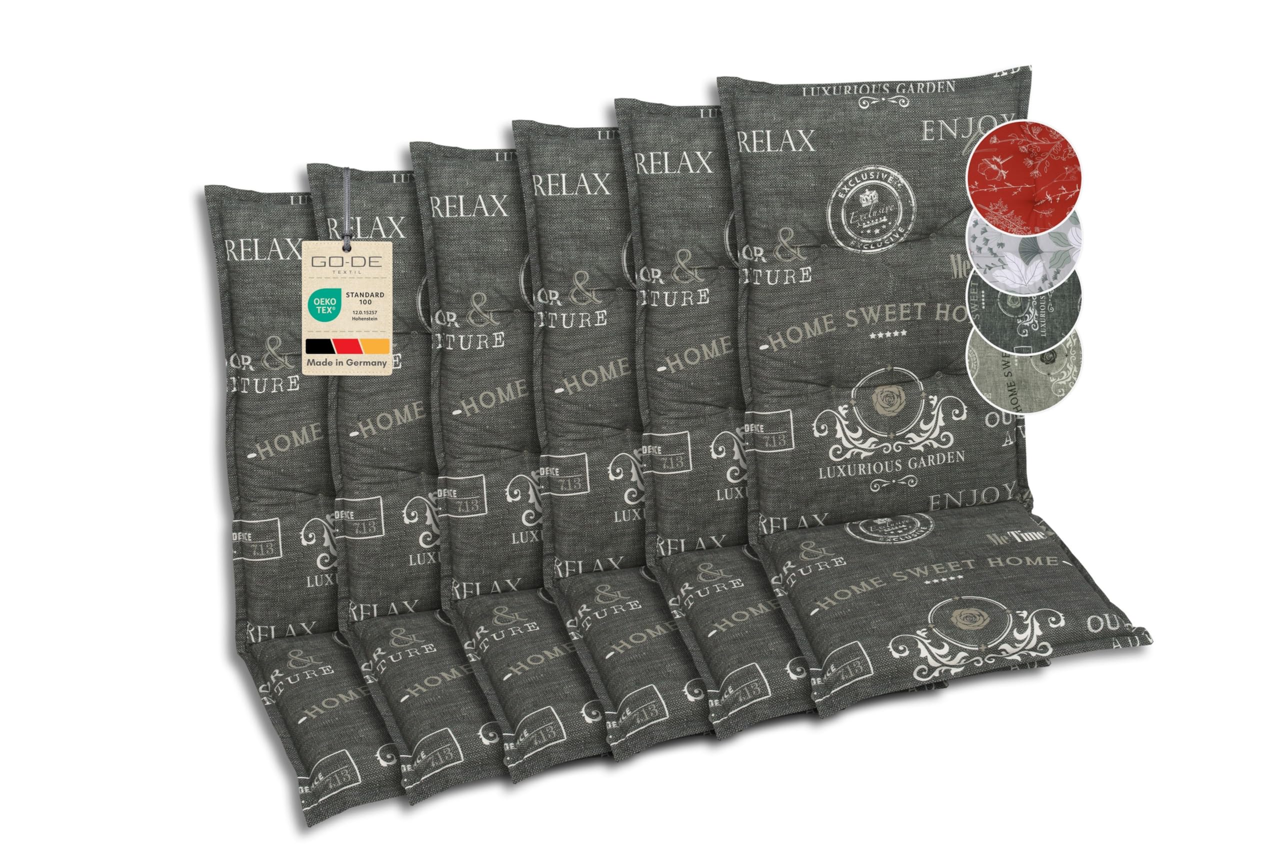 Bequeme und attraktive Polsterauflagen für Hochlehner-Gartenstühle (6er-Set, Stempel anthrazit, Hochlehner)