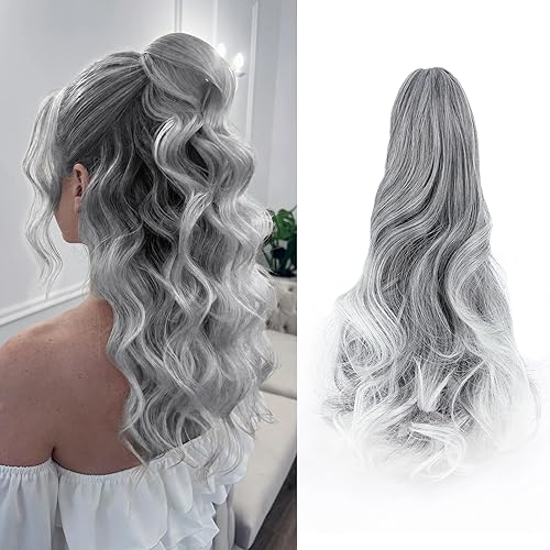 Miniatura 30 de Felendy - Extensión de cola de caballo con pinza de garra, 18 a 20 pulgadas, gran cola de caballo ondulada para mujer, rubio ceniza