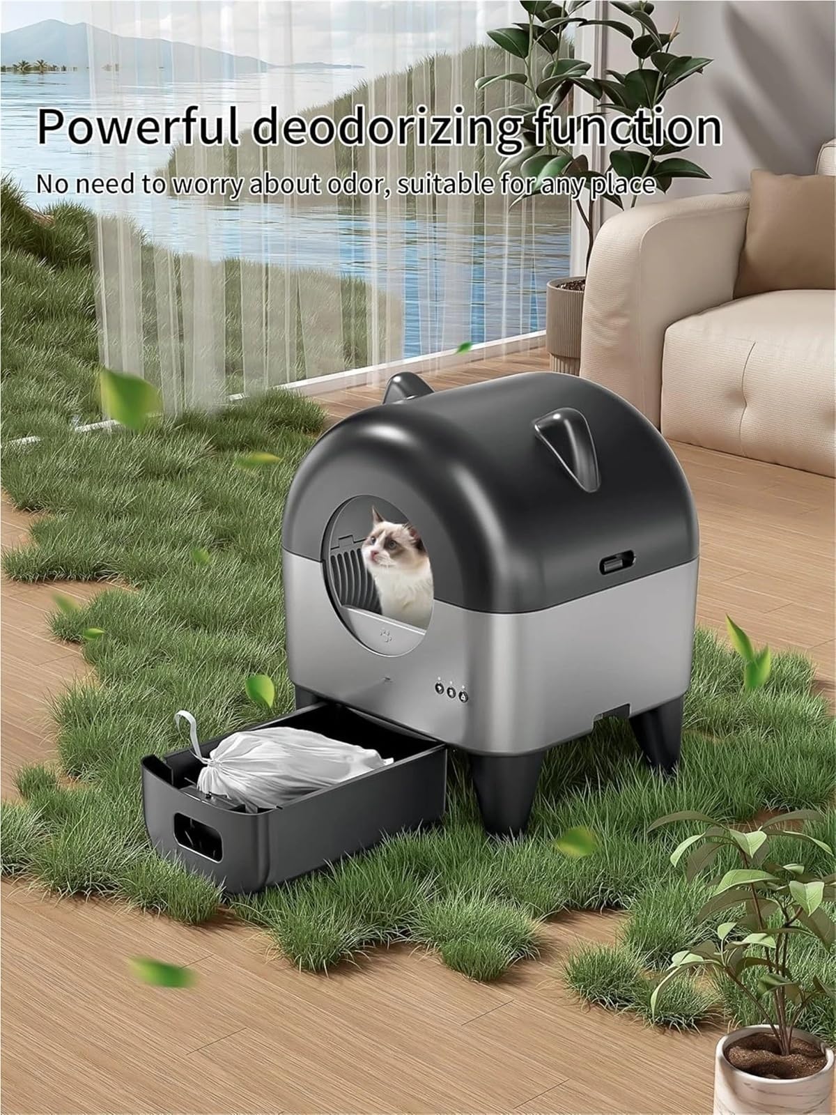Amazon | 95L 自動自動洗浄猫トイレ、アプリ制御およびカスタマイズ