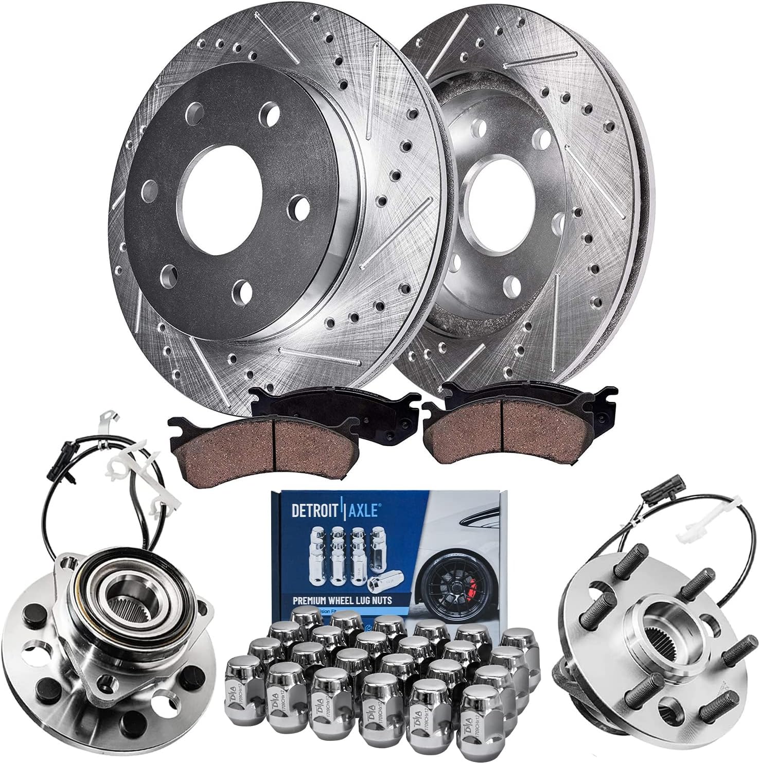 Detroit Axle 4WD Front Drilled Rotors Brake Pads Wheel