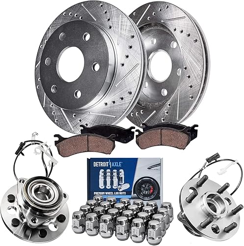 Miniatura 10 de Detroit Axle - Kit de freno delantero para Ford Explorer Mercury Mountaineer 2002-2005 Bujes de rodamiento de rueda perforados y ranurados rotores