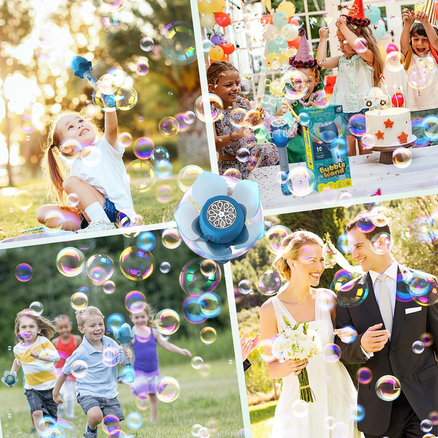 SAMVARDHAN Electric Bubble Stick for Kids, Automatic Bubble Machine 10000+ Bubbles Light Up Flower Bubble Wand Bubble Toys for Summer Outdoor Party Wedding (Blue) — Amazon image 7