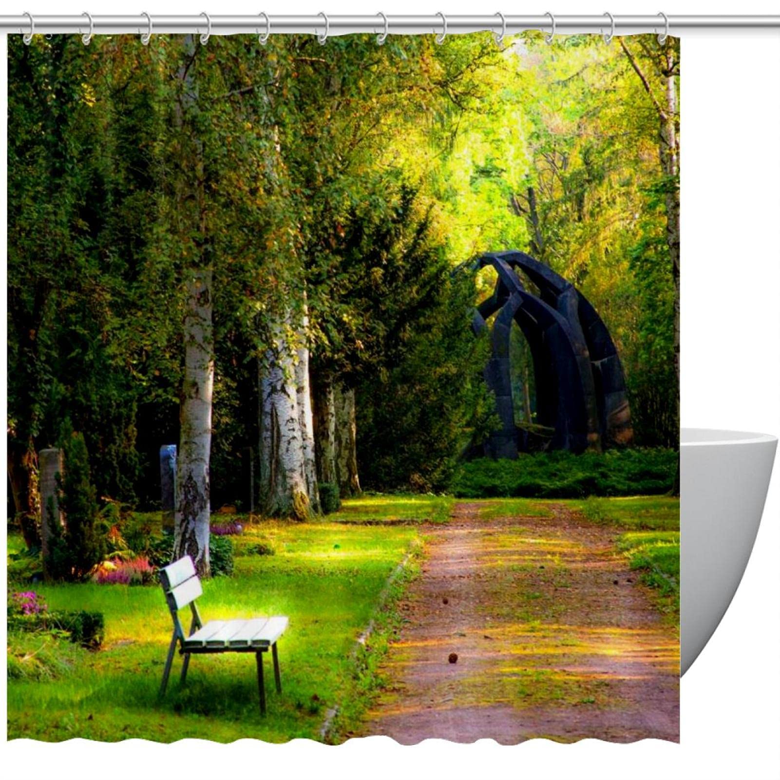 Rideau de douche textile anti moisissure Green Wonderland imperméable lavable