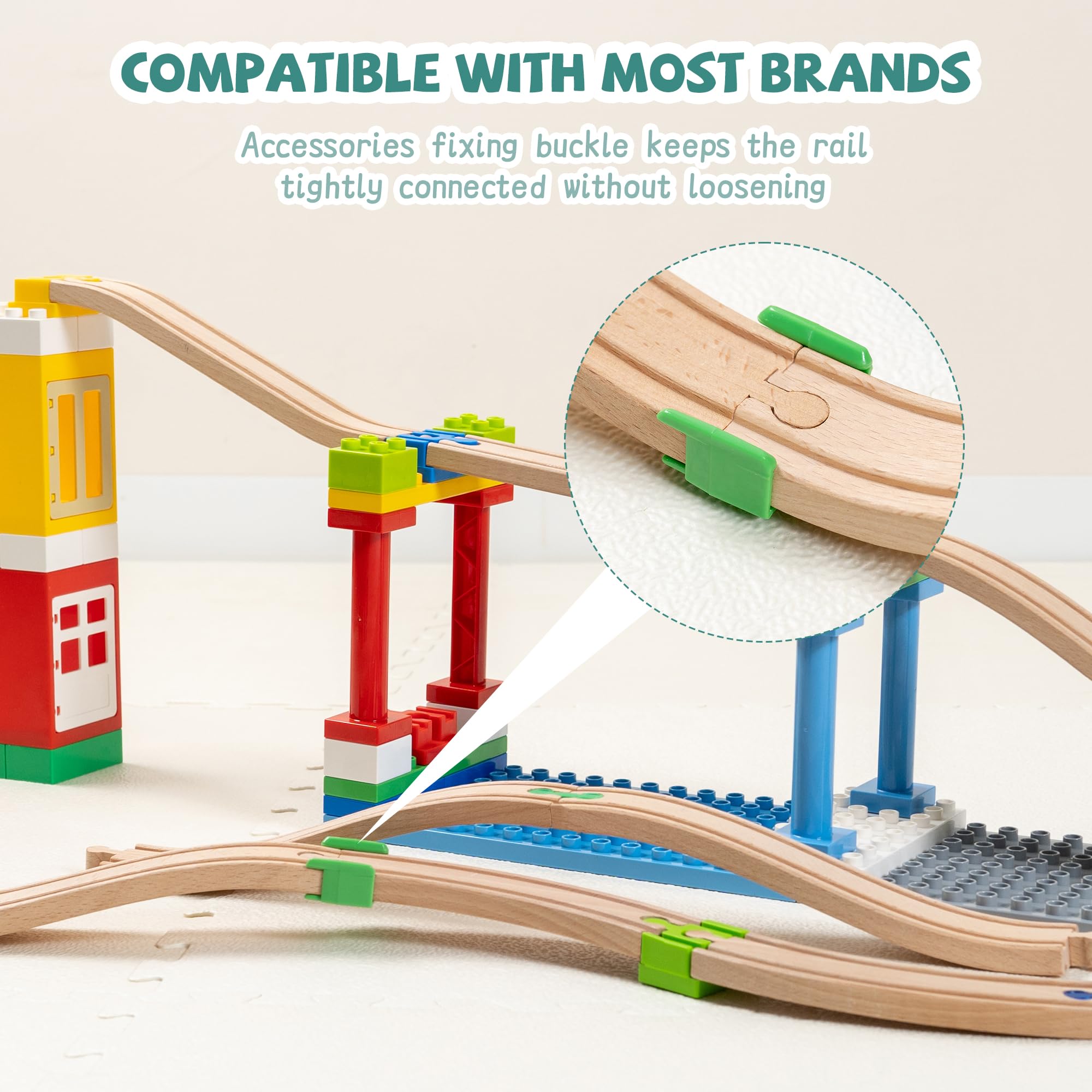 Wooden Train Tracks 28 PiecesWooden Tracks Adapter Wooden Train Tracks Accessorie Train Toy for 3 Year Old Boys and Girls - Image 3