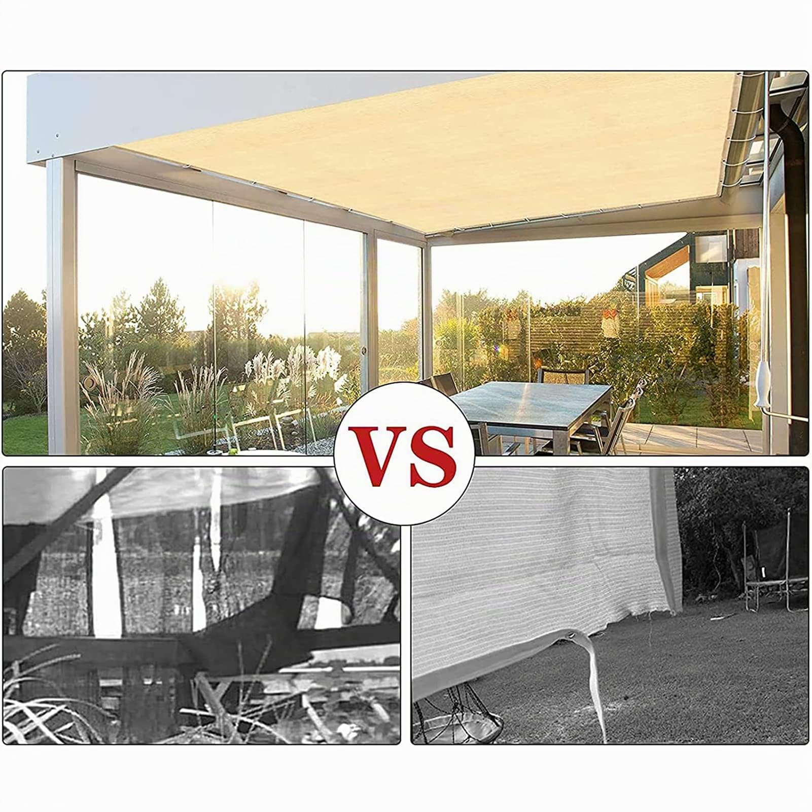 Toldo Vela de Sombra Protección Solar Rectangular, HDPE 95% Protección UV Toldo de Coche con Cuerdas y Bridas para Jardín, Patio, Balcón, Camping, Exteriores pérgola, 1 m 1 Agujero, Arena (3x4m)