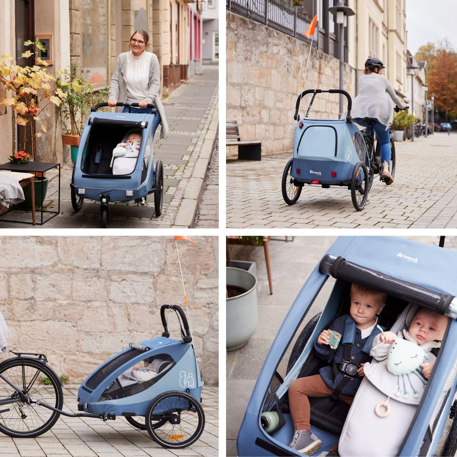 Hauck Dryk Duo Plus Set – Fahrradanhänger inkl. Baby Lounger, Sonnensegel & Regenschutz – für 2 Kinder, faltbar, gefedert & mit Kinderwagen-Funktion