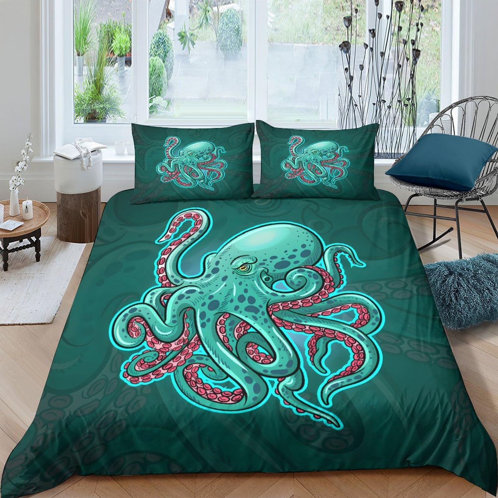 Ctjqhvkz Style-10 3D Printed Octopus Ocean Fitted Sheet Microfiber Soft Decorative Tentacle Bed Cover For Bedroom Dorm Mattress Protection Single（135X200cm）