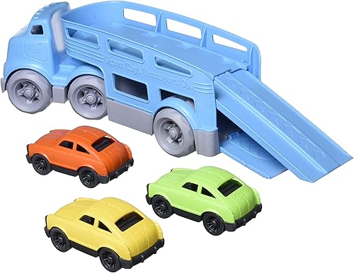 Miniatura 2 de Green Toys Portacoches, Blue CB - Juego de simulación, habilidades motoras, vehículos de juguete para niños. Sin BPA, ftalatos, PVC, apto para