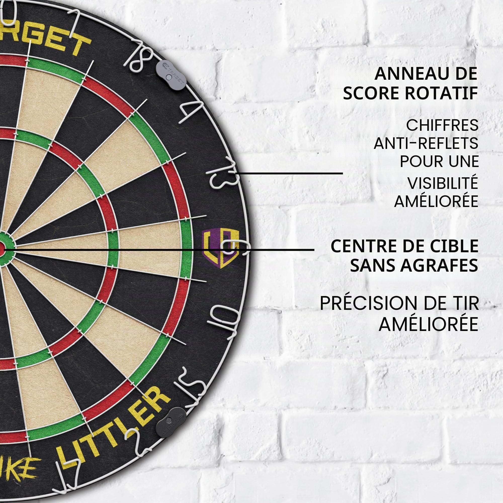 Target Darts Jeu de Fléchettes pour Joueurs | Luke Littler/Dimitri Van den Bergh/Gabriel Clemens | Jeu de Fléchettes pour Joueurs avec 2 Jeux de Fléchettes à Pointe en Acier, Ligne de Lancer Standard