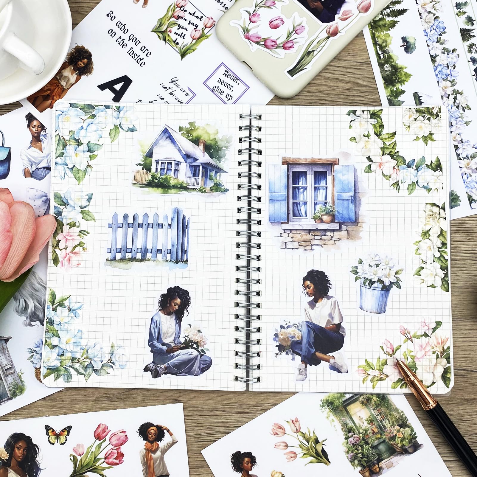 Książka z naklejkami w stylu vintage, efemeryda, 20 arkuszy, wstępnie wycięta książka z naklejkami do scrapbookingu, podwójne naklejki PET i Washi na artykuły do dziennika śmieci, naklejki z kwiatami