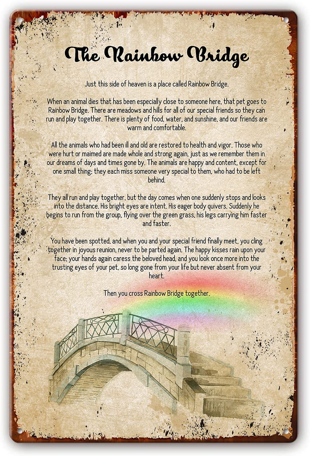Preeklen Tin Sign 005 Rainbow Bridge Poem Wall Art Metal Signs Poetry Posters And Prints Artwork For Kitchen Picture Decor Bathroom Decorations For Bedroom Rectangular Modern 6X8 Inch