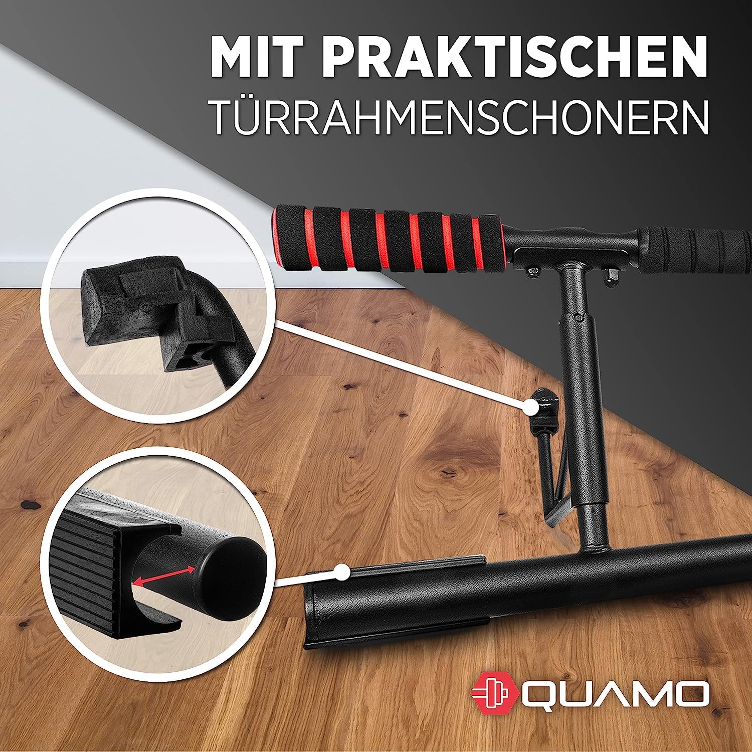 QUAMO BY LAVUR Klimmzugstange für Türrahmen | Stark & rutschfest | Einfache Montage ohne Schrauben | Ideales Home-Workout Equipment inkl. Widerstandsband