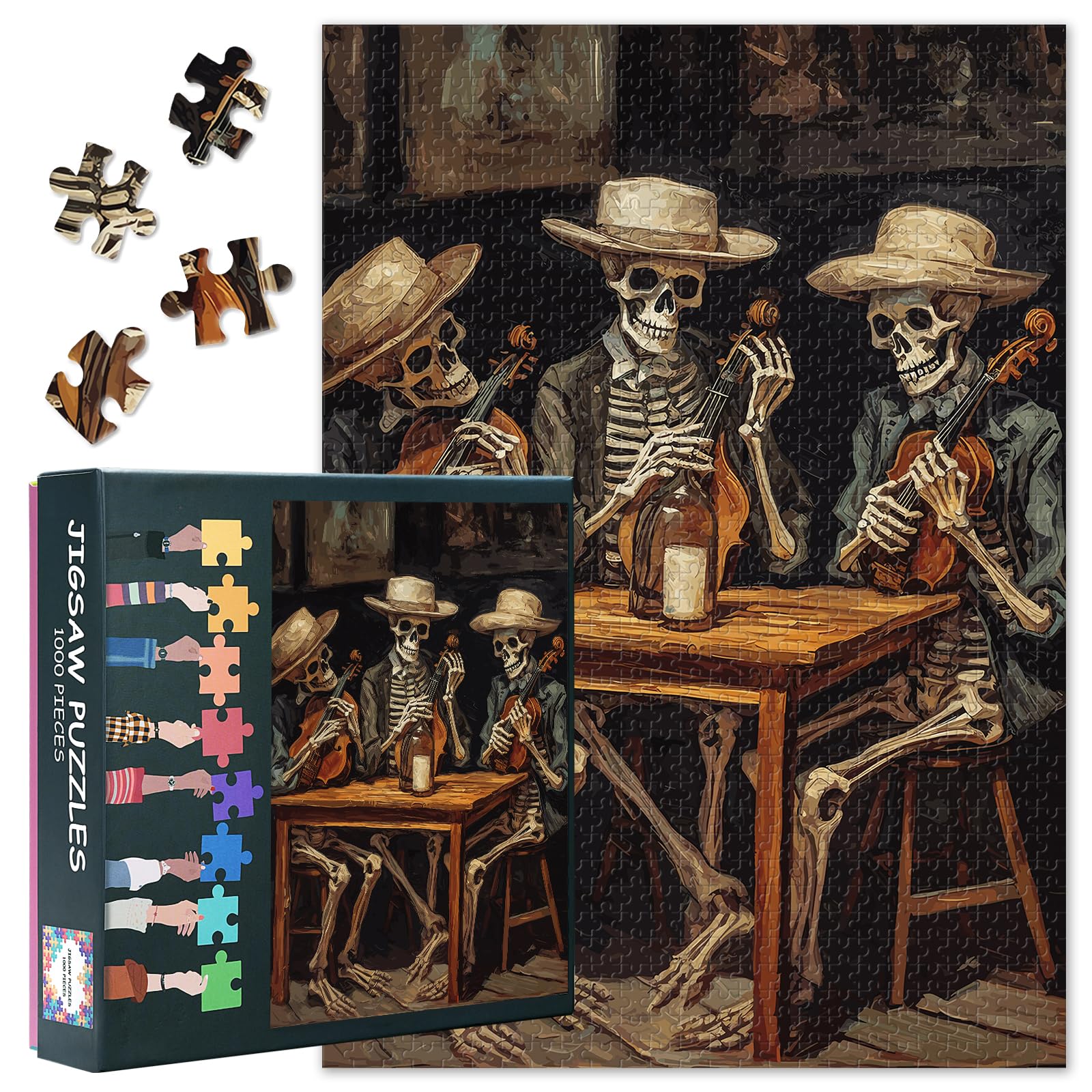 1000 Jigsaw Puzzles for Adults Skeleton Violin Puzzle Skull Adult Jigsaw Puzzle 1000 Pieces for Adults Educational Game Challenge Toy, 50x70cm