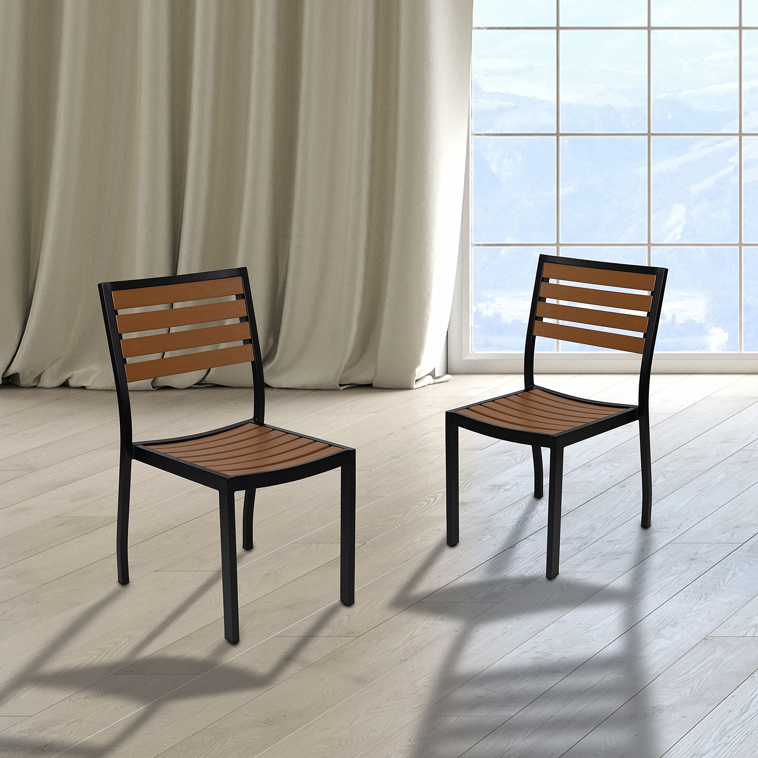 Amazon.com : Flash Furniture Stackable Side Chair with Faux Teak