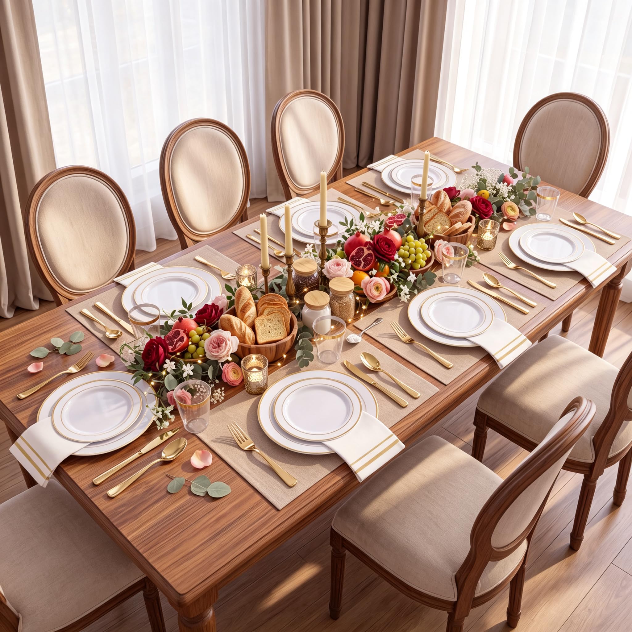 Gold Plastic Plates Dinnerware Set - 350PCS -4