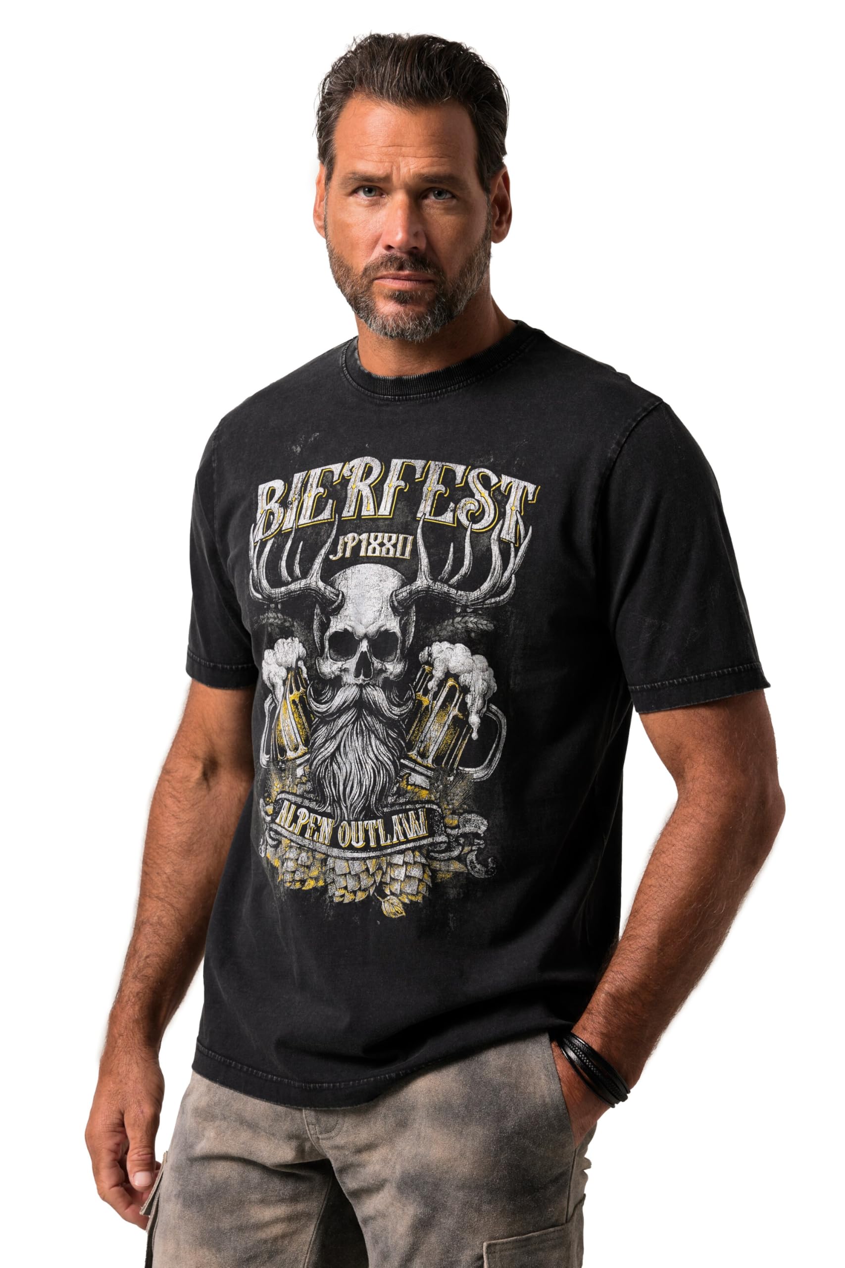 JP 1880 Herren große Größen Übergrößen Menswear L-8XL T-Shirt, Tracht, Halbarm, Rundhals, Print 841288