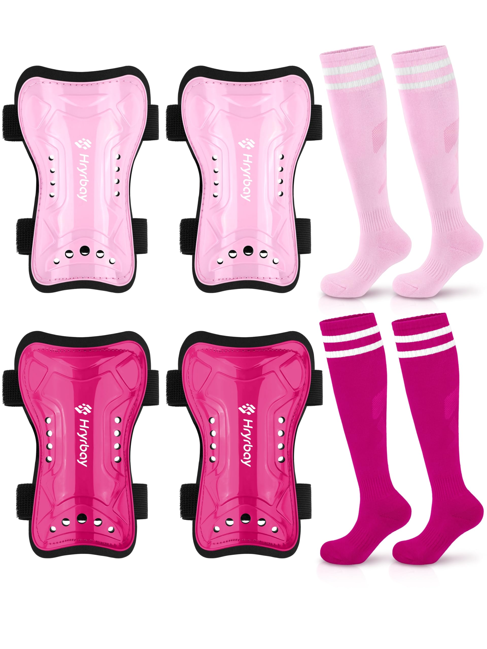 Hryrbay Kids Soccer Shin Guards and Socks Toddler Youth Soccer Shin Pad Set | Two Elastic Straps, High-Strength PP Shell, 4MM EVA Backing, Protective Defender Gear, Boys Girls, Ages 3-15