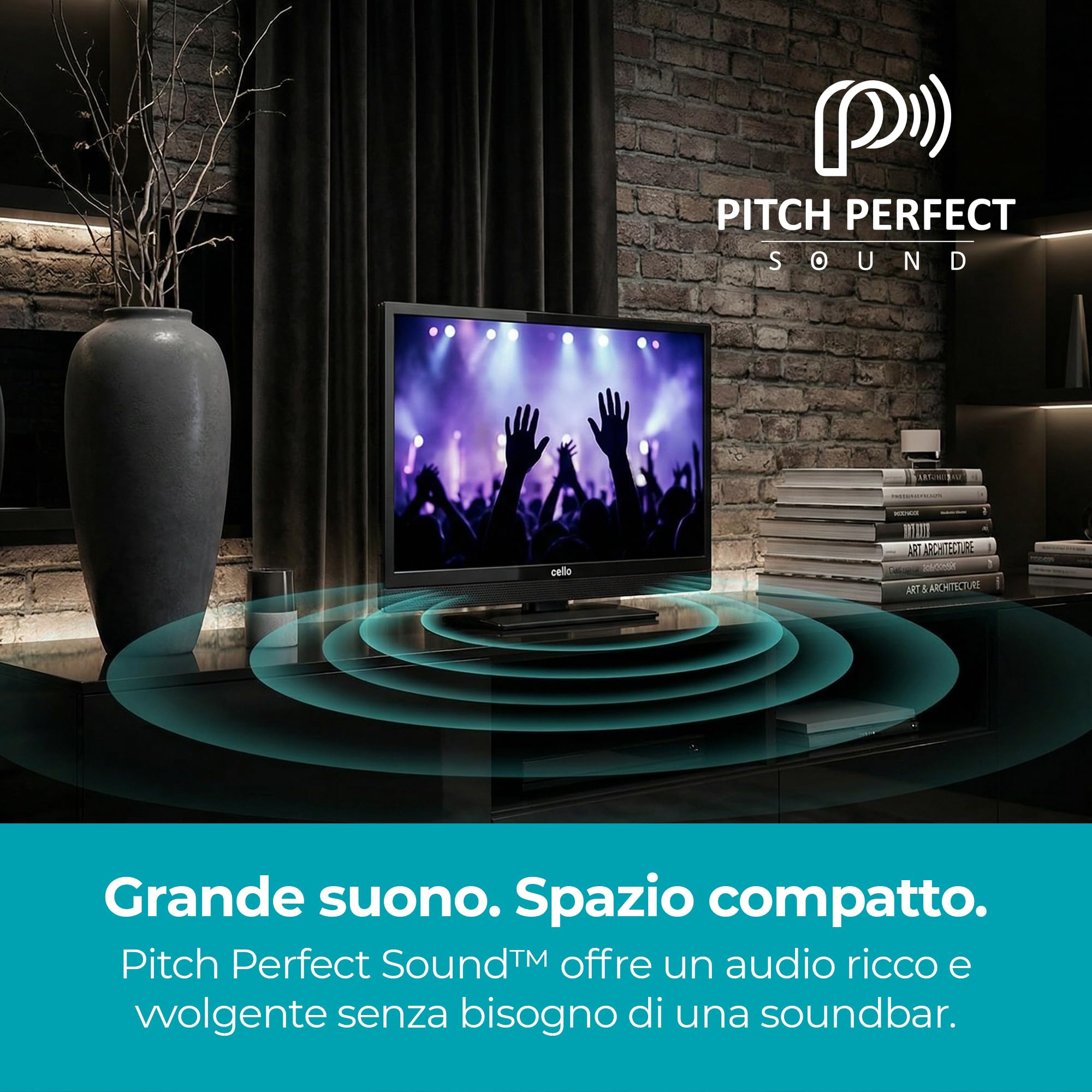 Cello C1626TZH Smart TV 16" con Tizen OS di Samsung, Bluetooth e audio Pitch Perfect, triplo sintonizzatore, TV compatta ideale per cucina, camera e piccoli spazi, alimentazione solo da rete elettrica
