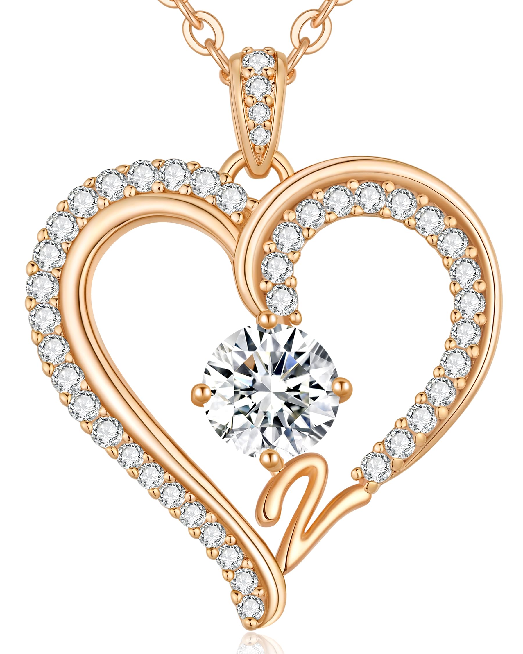 CDE Kette Damen mit Buchstabe Anhänger Herz Anhänger mit Zirkonia Schmuck Halskette für Frauen Geschenk für Freundin, Mama, Frau zum Geburtstag, Valentinstag Weihnachtsgeschenke