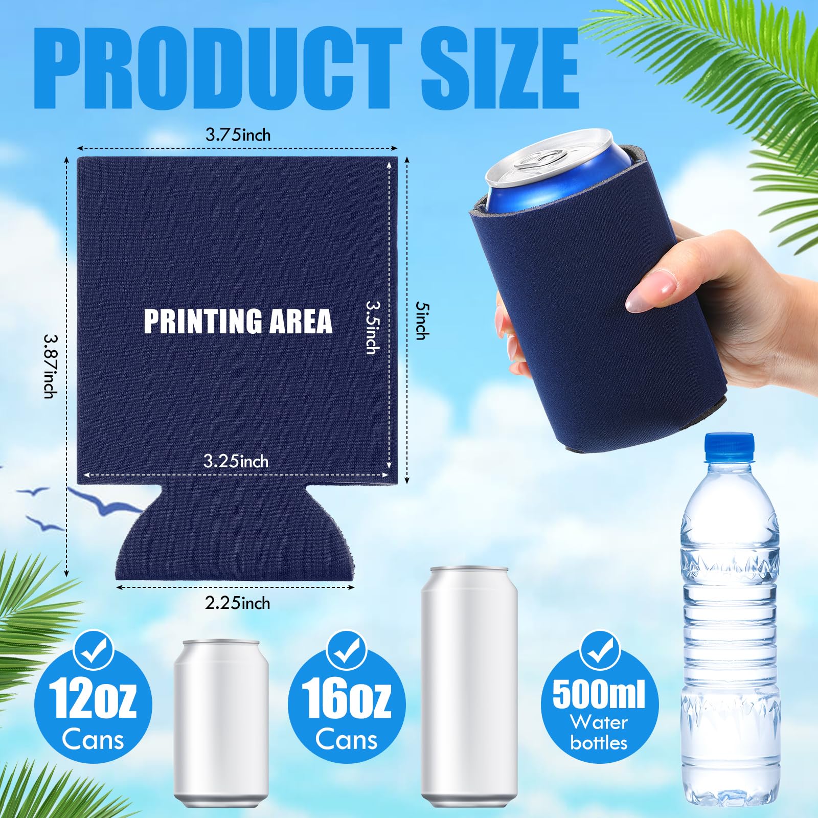 CHENGU 80 Pieces Can Coolers Soft Insulated Soda Cover Coolies Blank Can Covers Collapsible Can Cooler Sleeves Plain Can Sleeves for Soda Beverage DIY Customizable Weddings Party(Navy Blue)