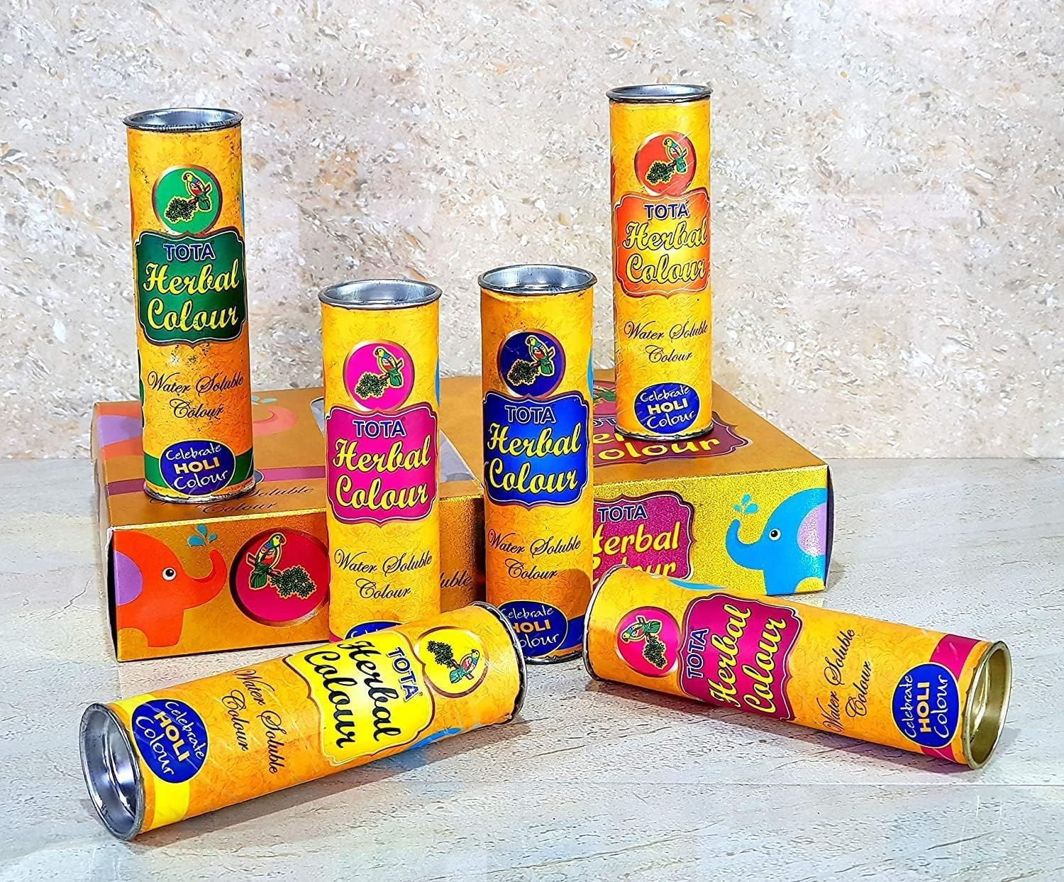 COTTONTE Herbal Holi Colour, Water Color Soluble, Celebration Pack Skin-Safe and No Irritation Herbal Holi Color Assorted Colours Box in 6 Colors (Box 2)