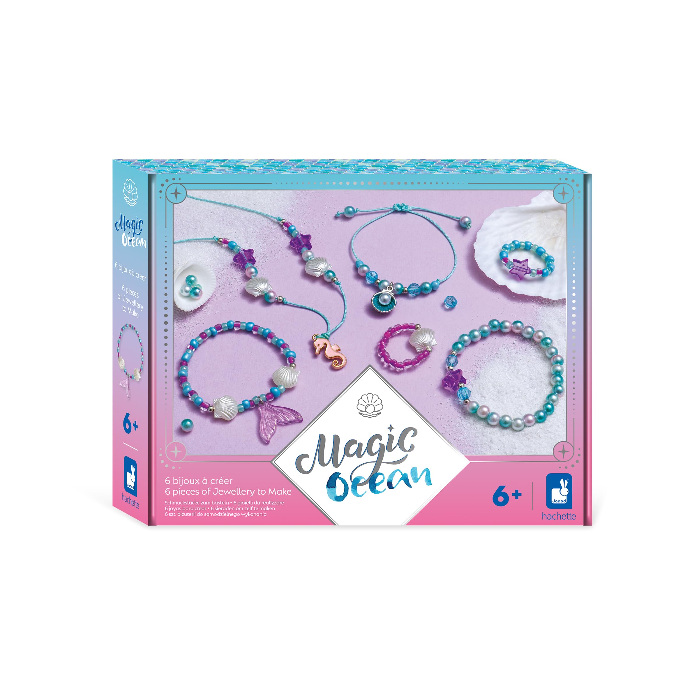 Janod - 6 Bijoux à Créer - Thème Sirènes - Les Ateliers Bijoux - Kit Loisir Créatif Enfant - Apprentissage Motricité Fine et Concentration – Dès 6 Ans – J09126