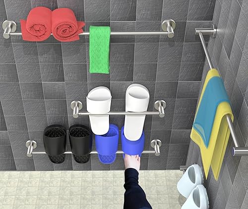 Miniatura 7 de Toallero doble ajustable de 16 a 27.6 pulgadas, acabado de níquel cepillado satinado SUS304, toallero de baño de acero inoxidable SUS304, toallero